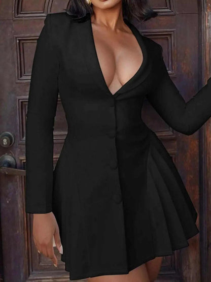 Button Down Blazer Pleated Mini Dress Luxe Curves Plus Size Fashion