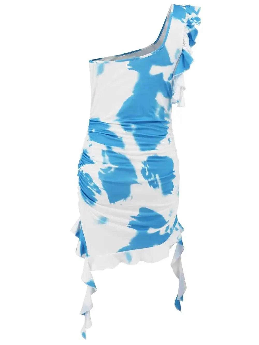 Ruffled Tie-Dye Single Shoulder Mini Dress Luxe Curves Plus Size Fashion