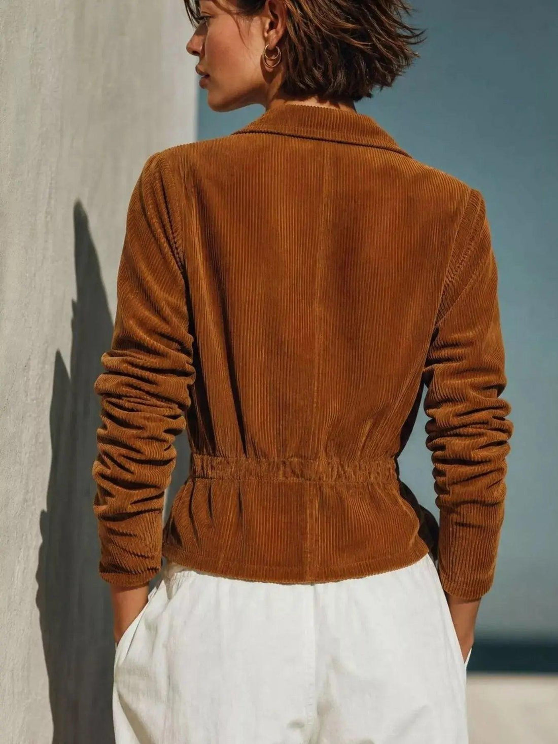 Full Size Corduroy Wrap Jacket with Tie-Waist Plus Size Luxe Curves Plus Size Fashion