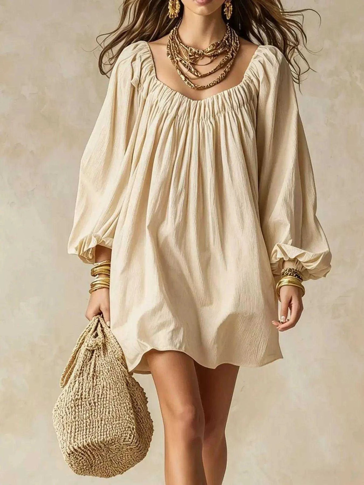 Flowy Balloon Sleeve Mini Dress Luxe Curves Plus Size Fashion