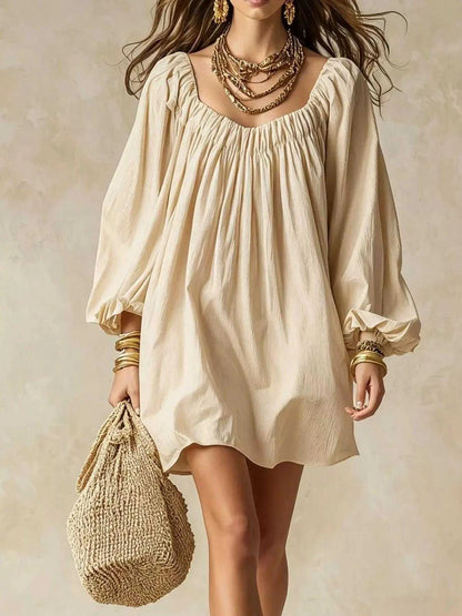 Flowy Balloon Sleeve Mini Dress Luxe Curves Plus Size Fashion