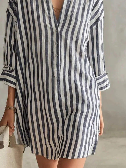 Full Size Striped Linen Shirt Mini Dress Plus Size Luxe Curves Plus Size Fashion