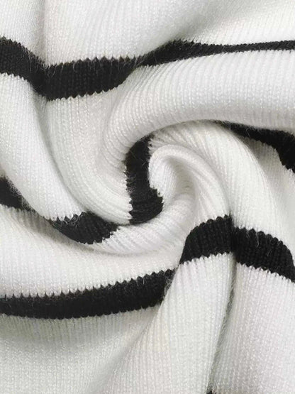 Striped V-Neck Long Sleeve Sweater Luxe Curves Plus Size Fashion