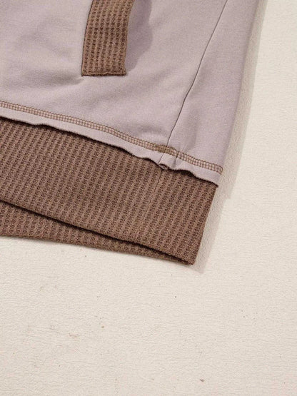 Oversize Waffle Patchwork Exposed Seam Casual Hoodie Luxe Curves Plus Size Fashion
