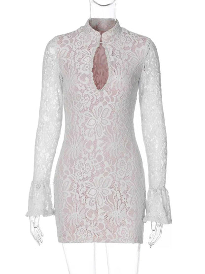 Lace Cutout Long Sleeve Mini Dress Luxe Curves Plus Size Fashion