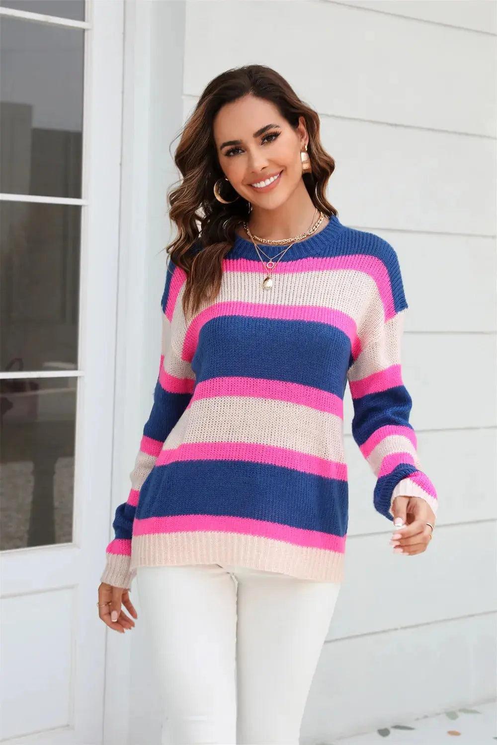 Angel Wings Color Block Round Neck Dropped Shoulder Sweater Luxe Curves Plus Size Fashion