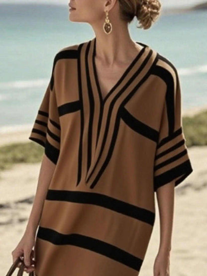Full Size Striped Half Sleeve Midi Dress Plus Size Luxe Curves Plus Size Fashion