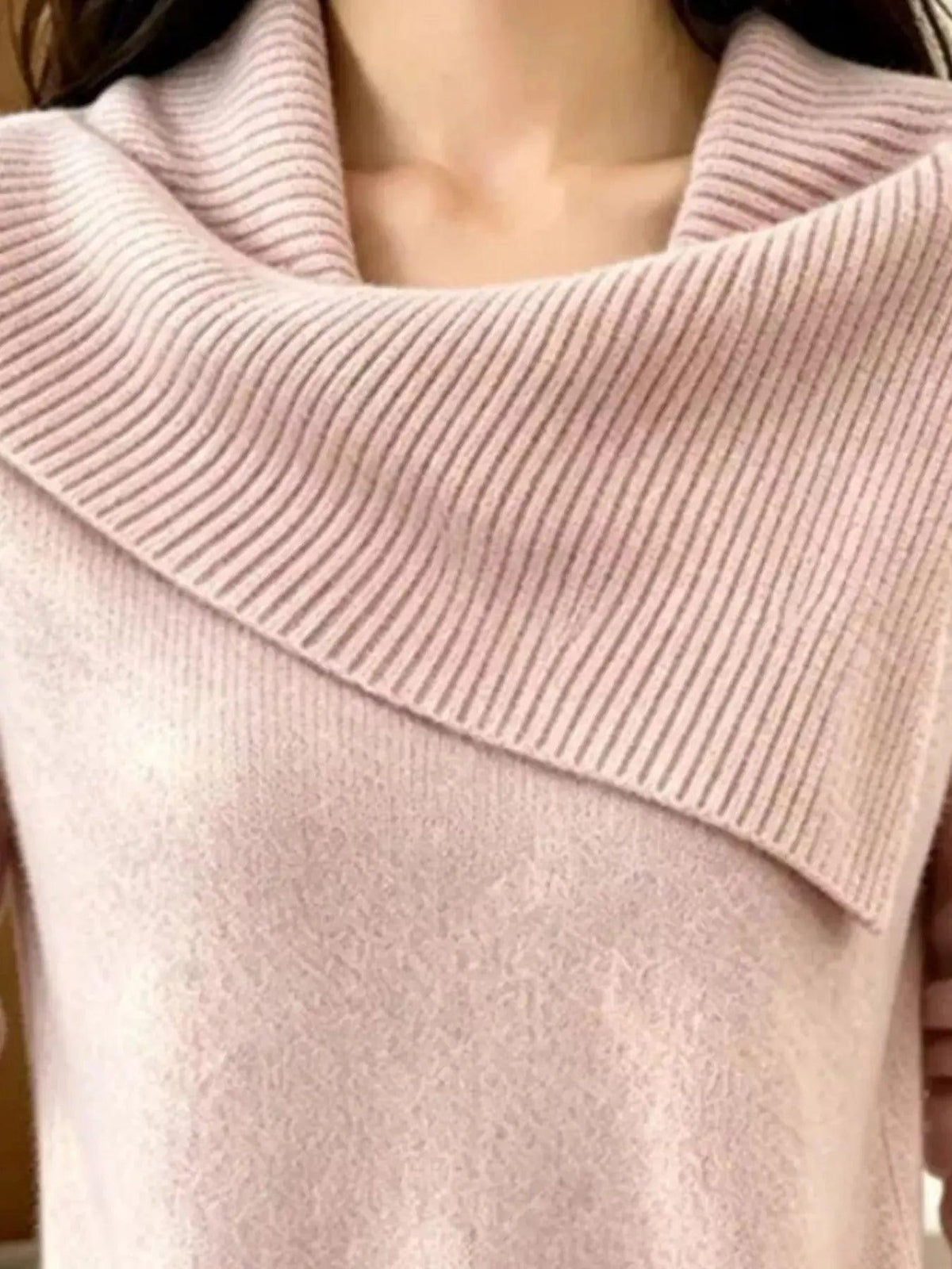 Full Size Asymmetric Ribbed Collar Sweater Plus Size Luxe Curves Plus Size Fashion