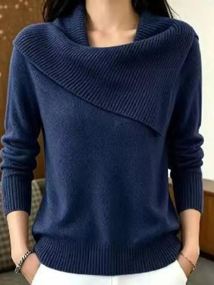 Full Size Asymmetric Ribbed Collar Sweater Plus Size Luxe Curves Plus Size Fashion