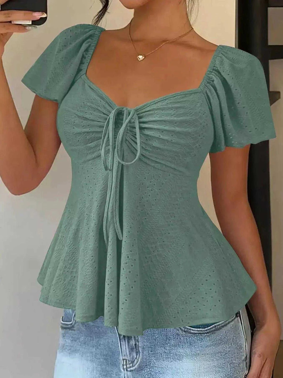 Sweetheart Neck Flutter Sleeve Top Luxe Curves Plus Size Fashion