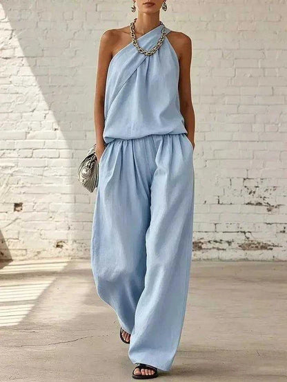 Full Size Sleeveless Top and Wide-Leg Pants Set Plus Size Luxe Curves Plus Size Fashion