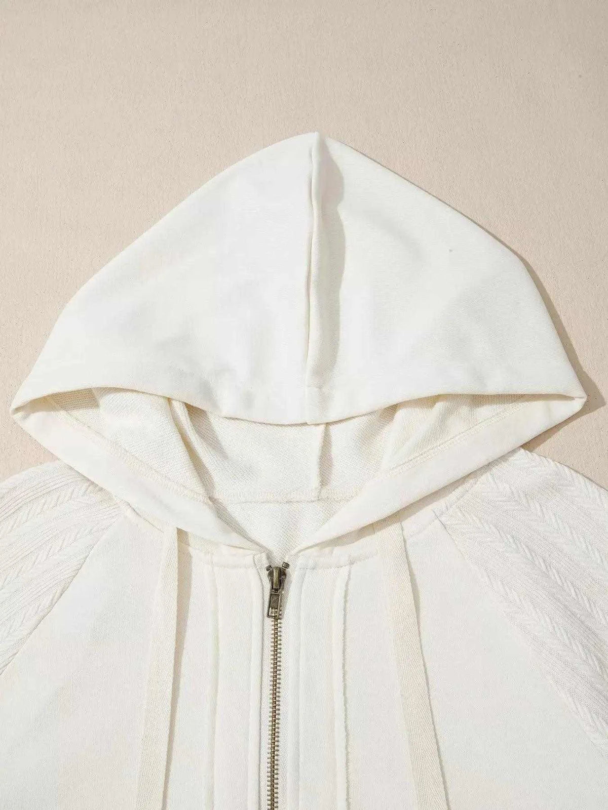 Solid Color Textured Sleeve Patchwork Half Zip Hoodie Luxe Curves Plus Size Fashion