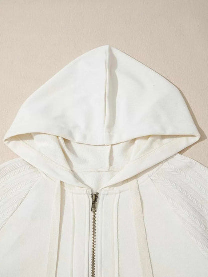 Solid Color Textured Sleeve Patchwork Half Zip Hoodie Luxe Curves Plus Size Fashion