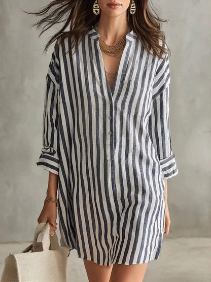 Full Size Striped Linen Shirt Mini Dress Plus Size Luxe Curves Plus Size Fashion