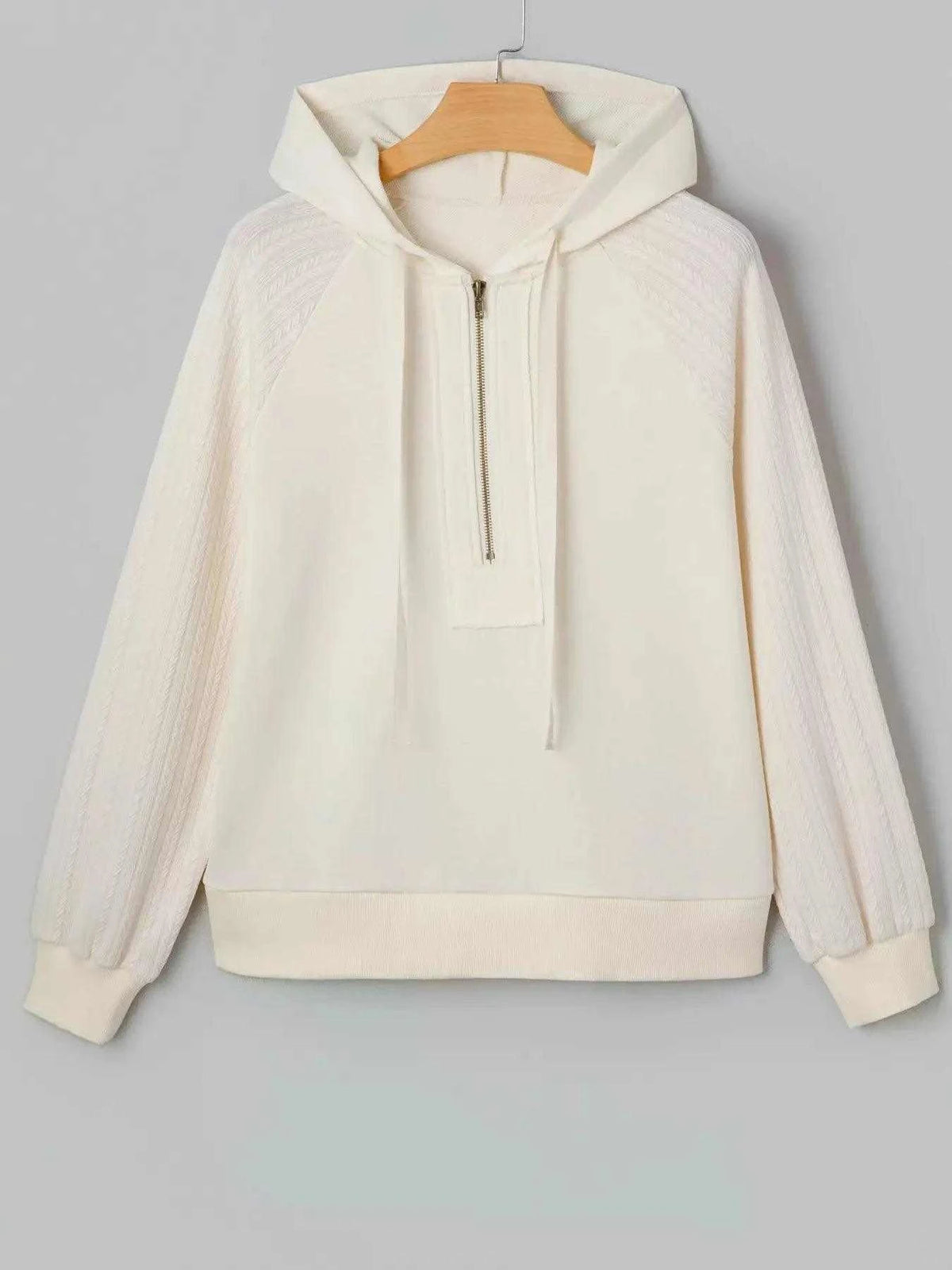 Solid Color Textured Sleeve Patchwork Half Zip Hoodie Luxe Curves Plus Size Fashion