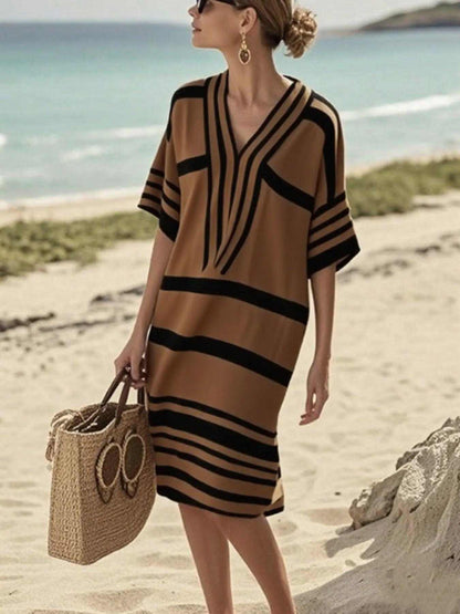 Full Size Striped Half Sleeve Midi Dress Plus Size Luxe Curves Plus Size Fashion