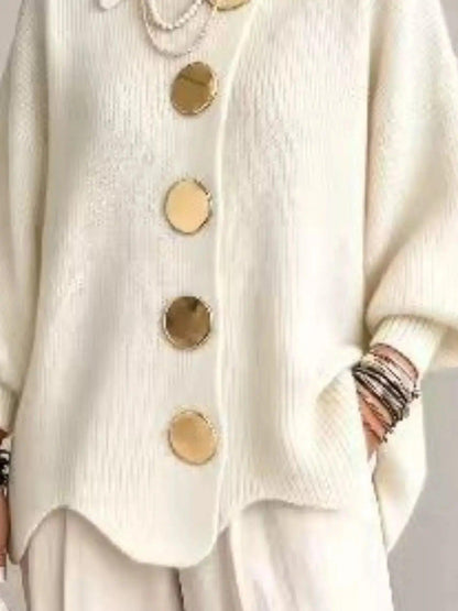 Full Size Gold Buttons Lantern Sleeve Cardigan Plus Size Luxe Curves Plus Size Fashion