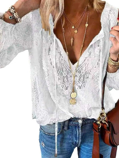 Lace Tie-Neck Blouse Luxe Curves Plus Size Fashion