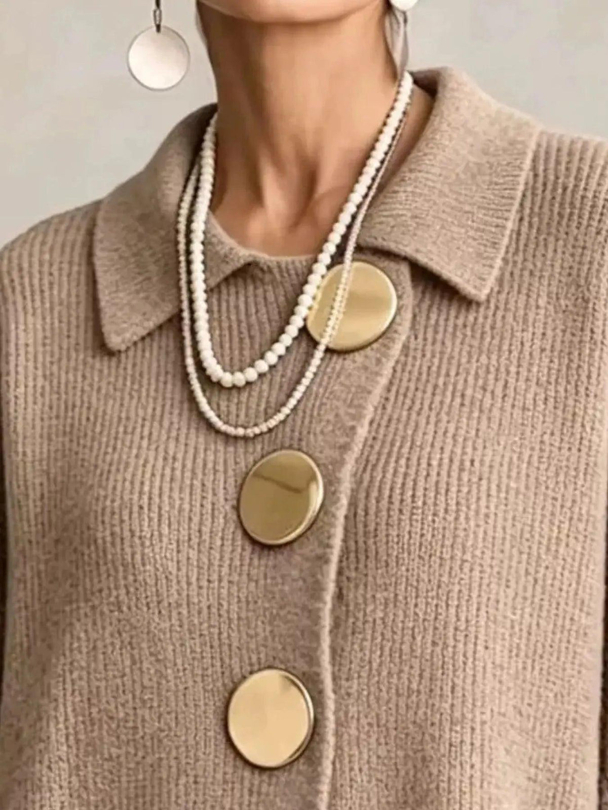 Full Size Gold Buttons Lantern Sleeve Cardigan Plus Size Luxe Curves Plus Size Fashion
