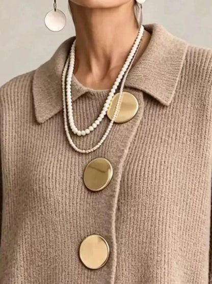 Full Size Gold Buttons Lantern Sleeve Cardigan Plus Size Luxe Curves Plus Size Fashion