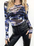 Camouflage Mesh Long Sleeve T-Shirt Luxe Curves Plus Size Fashion