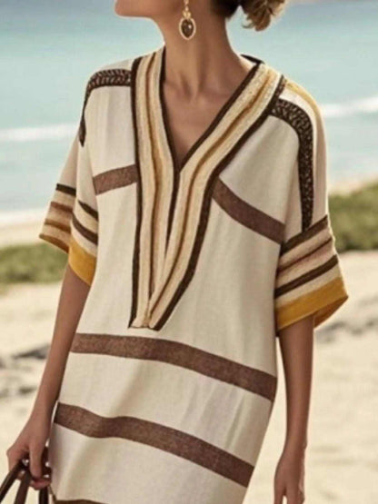 Full Size Striped Half Sleeve Midi Dress Plus Size Luxe Curves Plus Size Fashion