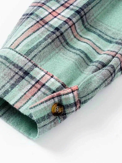 Plaid Button-Up Hooded Shirt with Chest Pocket Luxe Curves Plus Size Fashion
