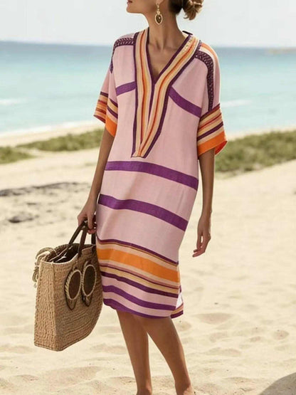 Full Size Striped Half Sleeve Midi Dress Plus Size Luxe Curves Plus Size Fashion
