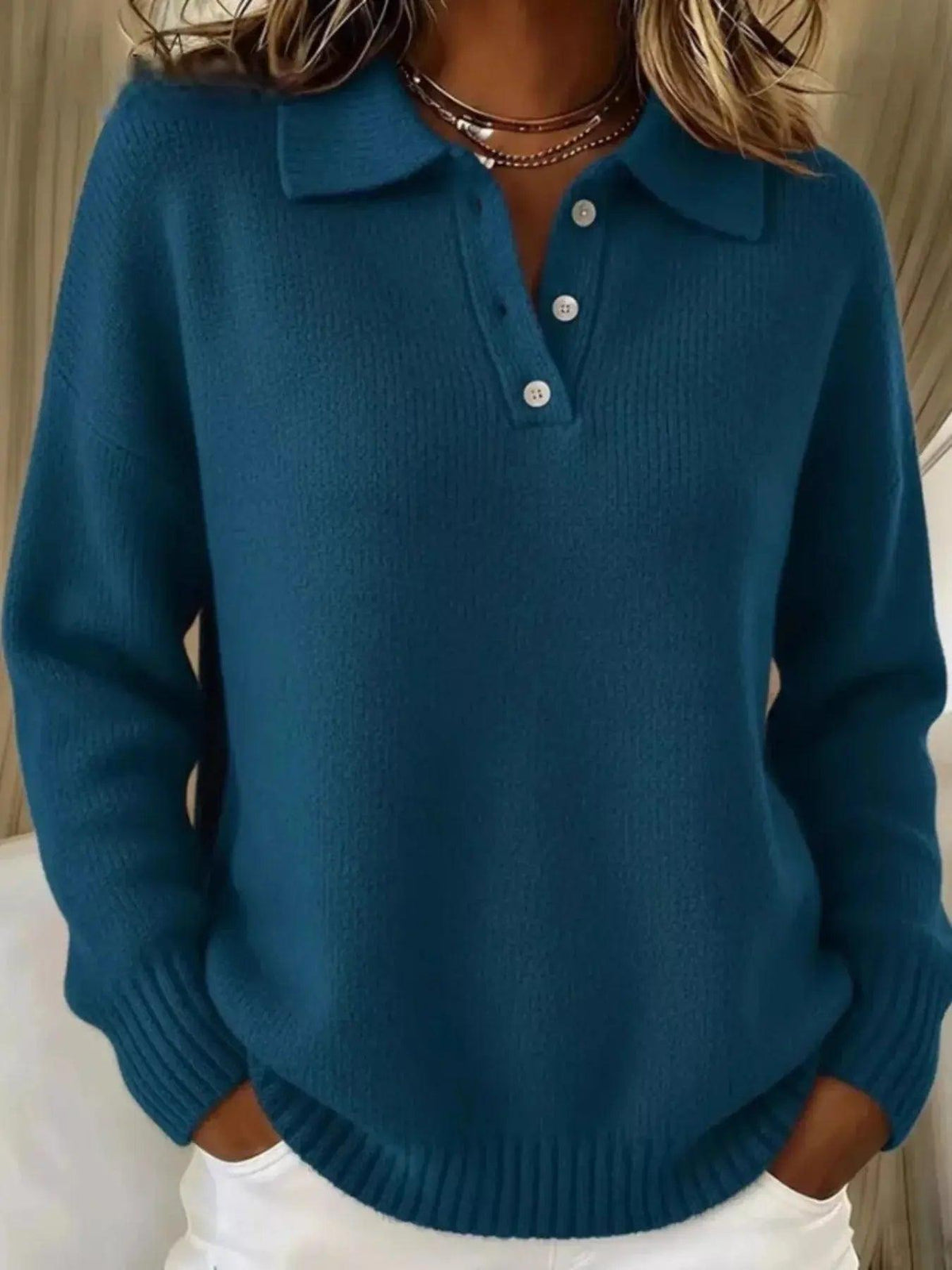 Full Size Button Detail Dropped Shoulder Sweater Plus Size Luxe Curves Plus Size Fashion