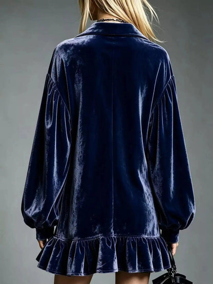 Full Size Velvet Ruffled Hem Long Sleeve Dress Plus Size Luxe Curves Plus Size Fashion