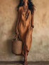 Full Size Spaghetti Strap Midi Dress in bronze satin with a relaxed drape and side pockets