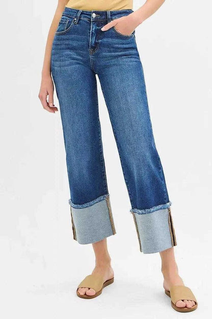 RISEN Full Size Mid Rise Crop Wide Wide Cuffed Jeans Plus Size Luxe Curves Plus Size Fashion