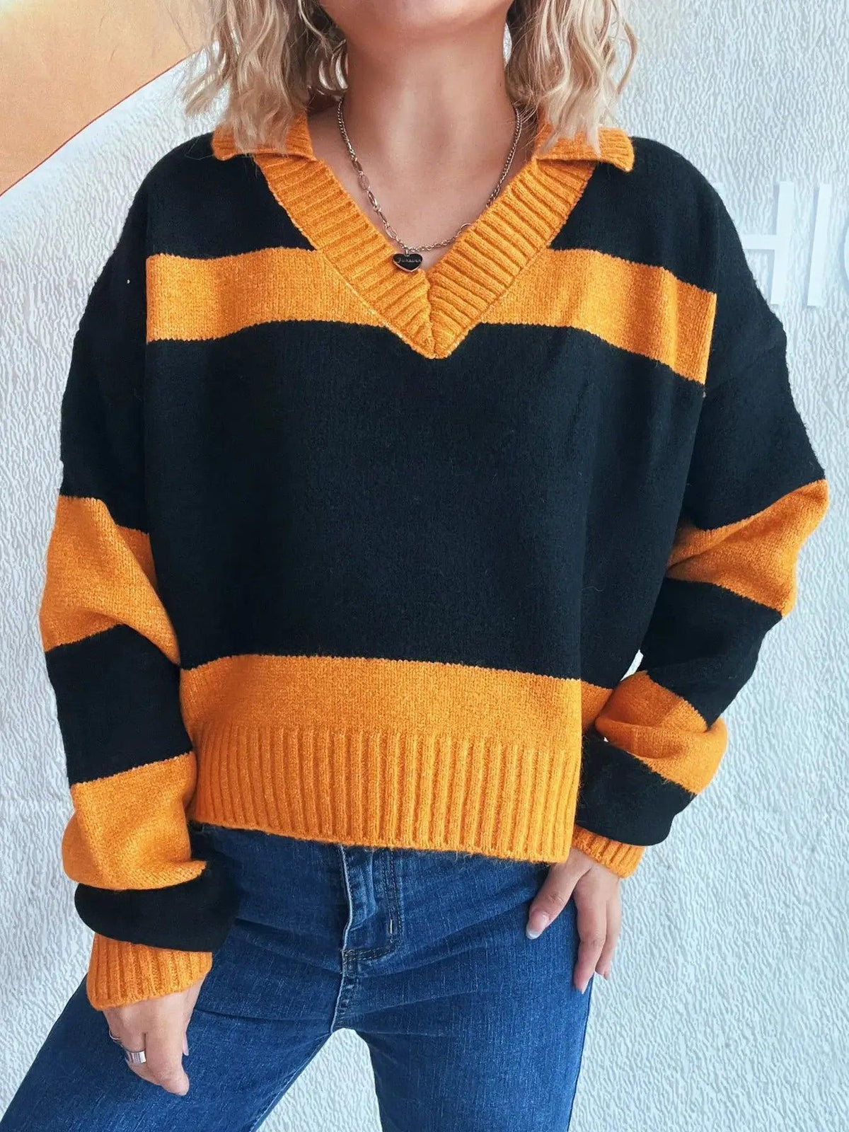 Color Block Long Sleeve Sweater Luxe Curves Plus Size Fashion