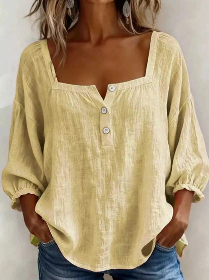 Full Size Square Neck Button Detail Blouse Plus Size Luxe Curves Plus Size Fashion