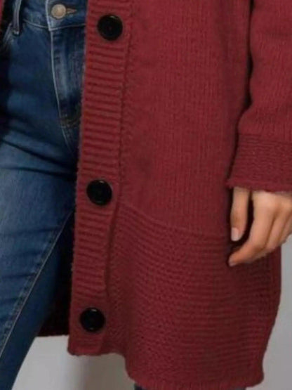 Full Size Casual Hooded Button-Down Knit Cardigan Plus Size Luxe Curves Plus Size Fashion