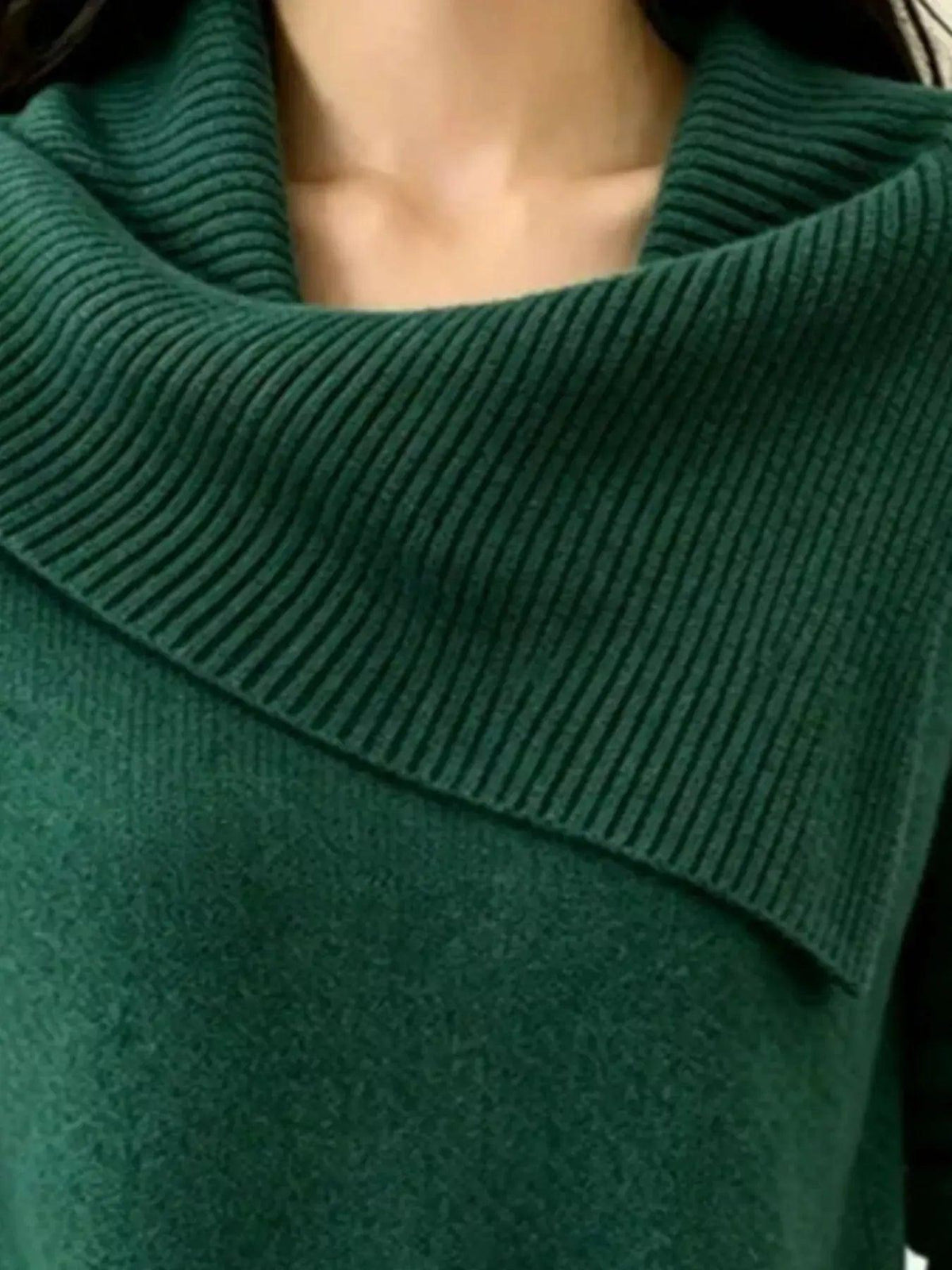 Full Size Asymmetric Ribbed Collar Sweater Plus Size Luxe Curves Plus Size Fashion