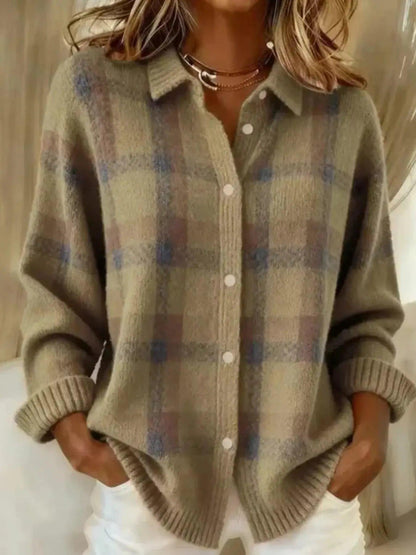 Full Size Plaid Button-Down Knit Cardigan Plus Size Luxe Curves Plus Size Fashion