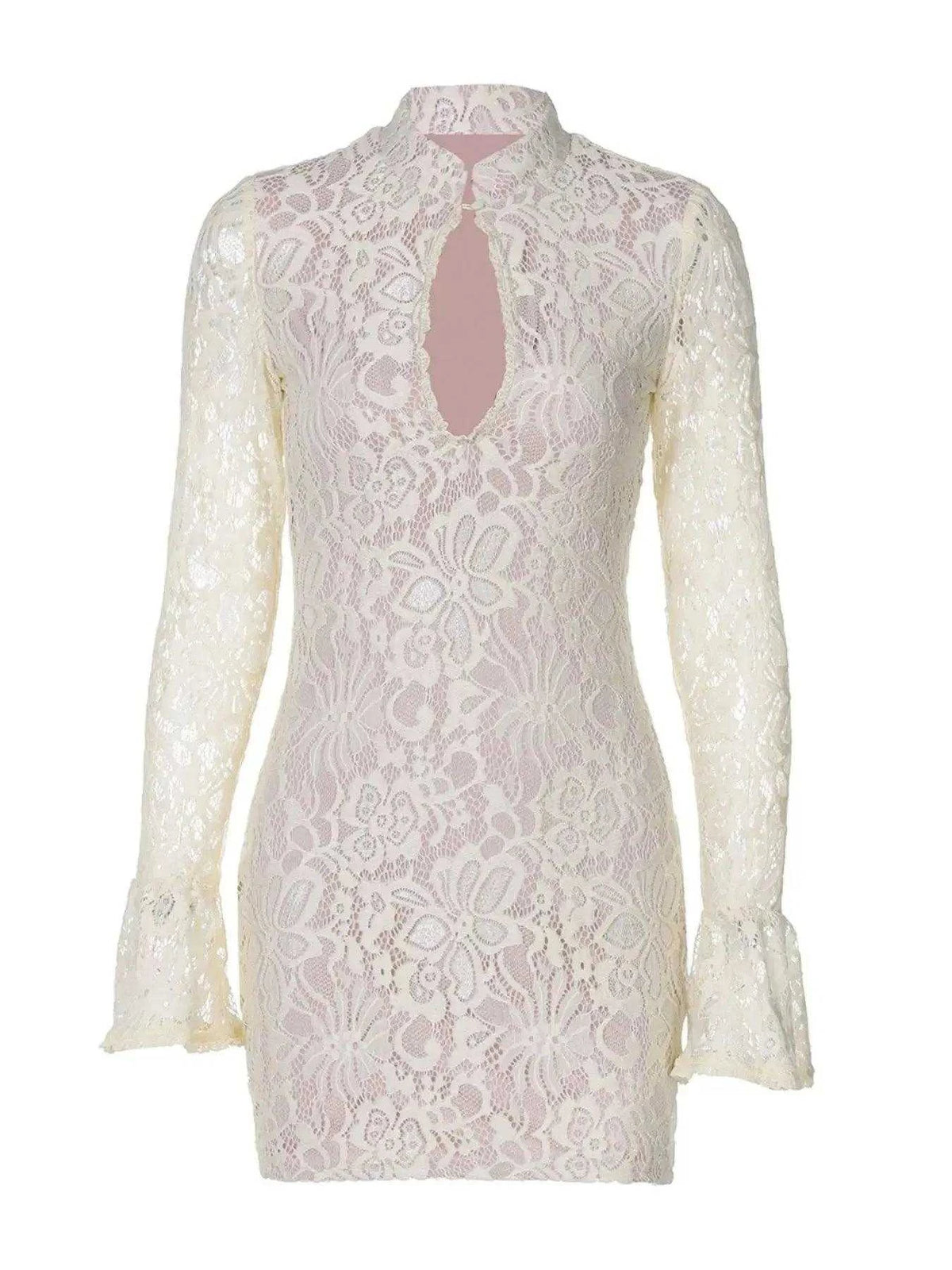 Lace Cutout Long Sleeve Mini Dress Luxe Curves Plus Size Fashion