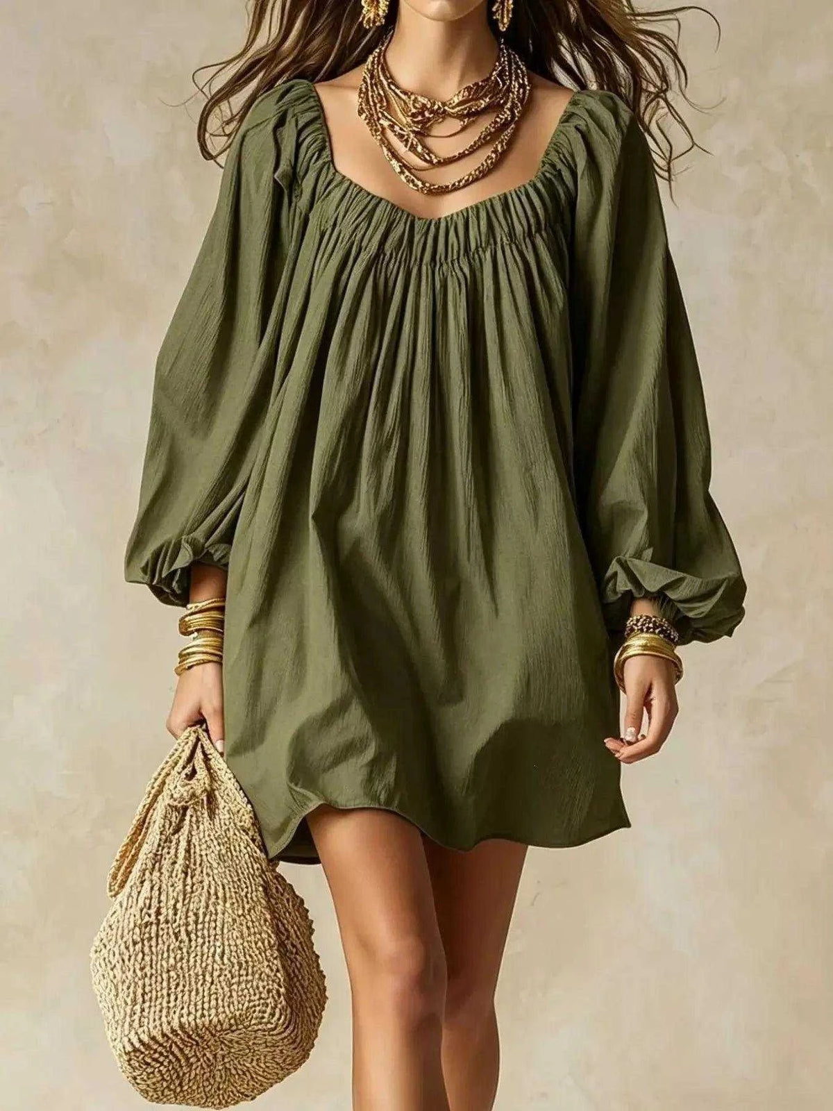 Flowy Balloon Sleeve Mini Dress Luxe Curves Plus Size Fashion