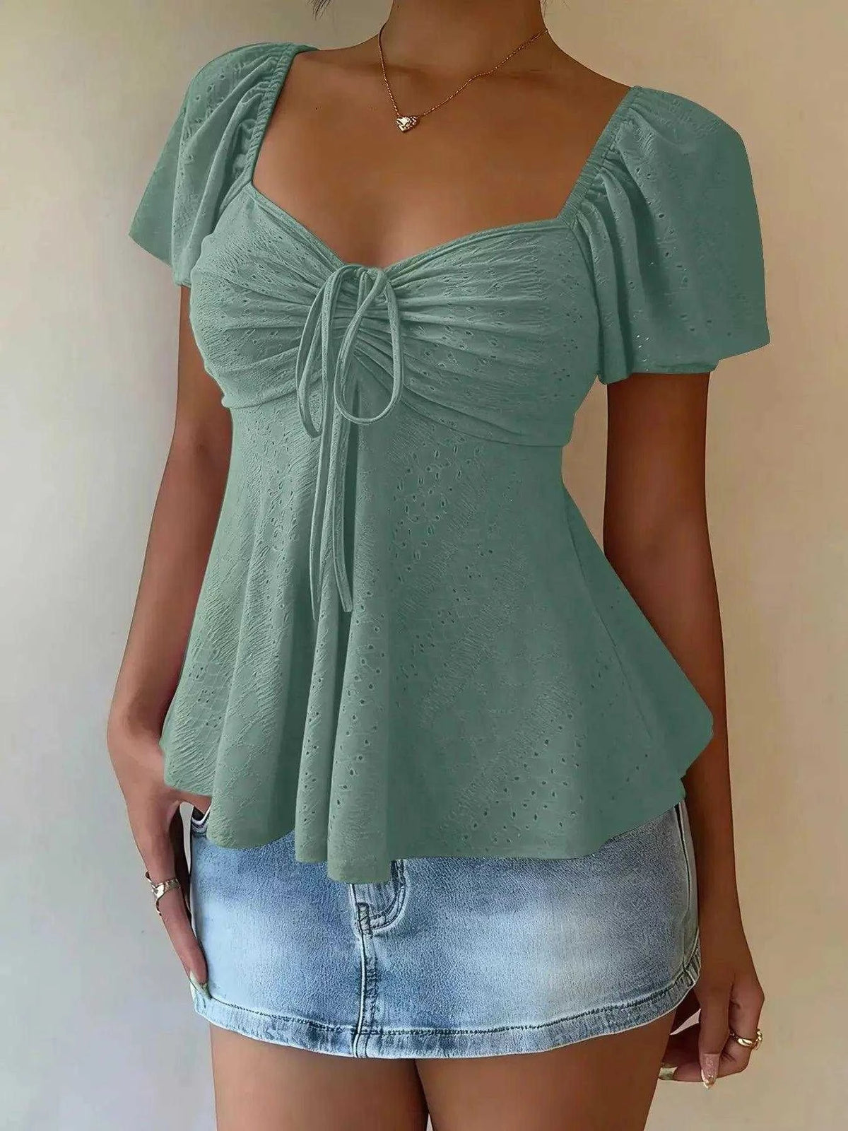Sweetheart Neck Flutter Sleeve Top Luxe Curves Plus Size Fashion