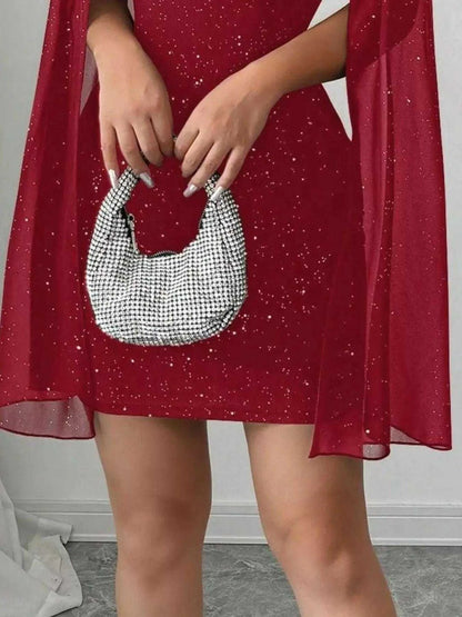 Cutout Bodycon Mini Dress with Cape Sleeves Luxe Curves Plus Size Fashion