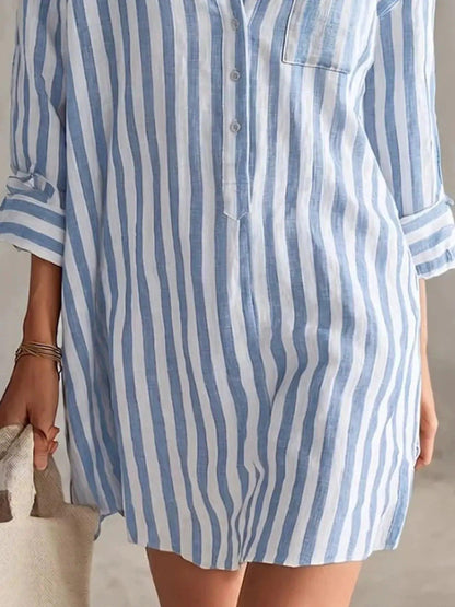 Full Size Striped Linen Shirt Mini Dress Plus Size Luxe Curves Plus Size Fashion