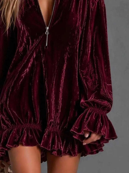 Full Size Zip-Front Ruffle Hem Mini Dress Plus Size Luxe Curves Plus Size Fashion