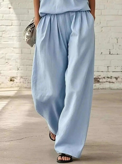 Full Size Sleeveless Top and Wide-Leg Pants Set Plus Size Luxe Curves Plus Size Fashion