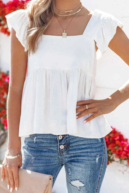 Full Size Ruffled Square Neck Cap Sleeve Blouse Luxe Curves Plus Size Fashion