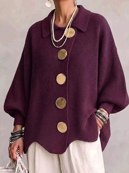 Full Size Gold Buttons Lantern Sleeve Cardigan Plus Size Luxe Curves Plus Size Fashion