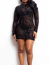 Rhinestone Embellished Long Sleeve Bodycon Mini Dress Luxe Curves Plus Size Fashion