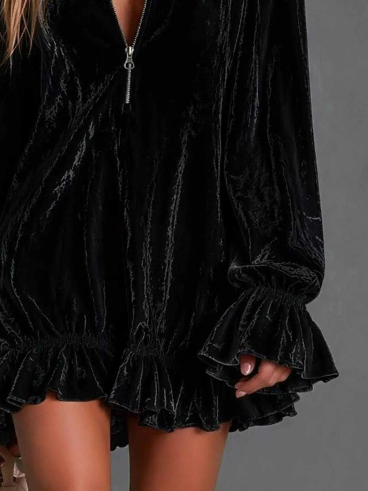 Full Size Zip-Front Ruffle Hem Mini Dress Plus Size Luxe Curves Plus Size Fashion