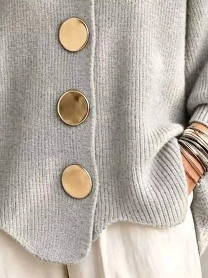 Full Size Gold Buttons Lantern Sleeve Cardigan Plus Size Luxe Curves Plus Size Fashion