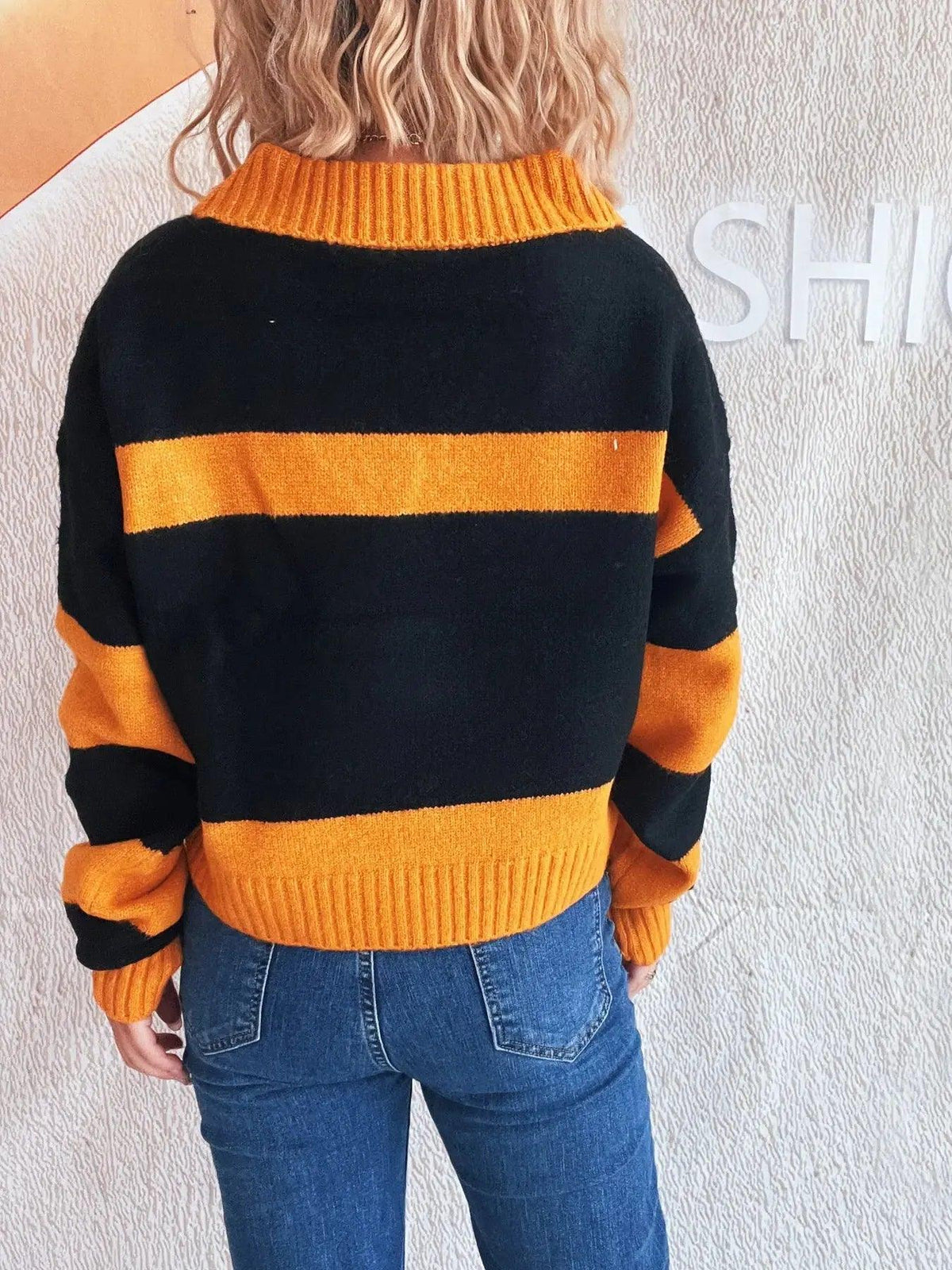 Color Block Long Sleeve Sweater Luxe Curves Plus Size Fashion